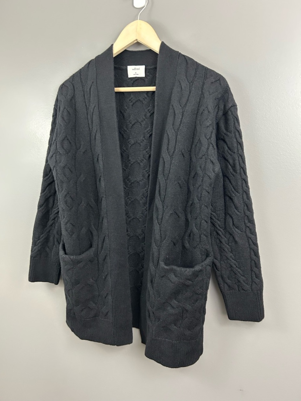 Wilfred Merino Wool Black Cable Knit Open Cardigan Sweater Size XS - Picture 3 of 7